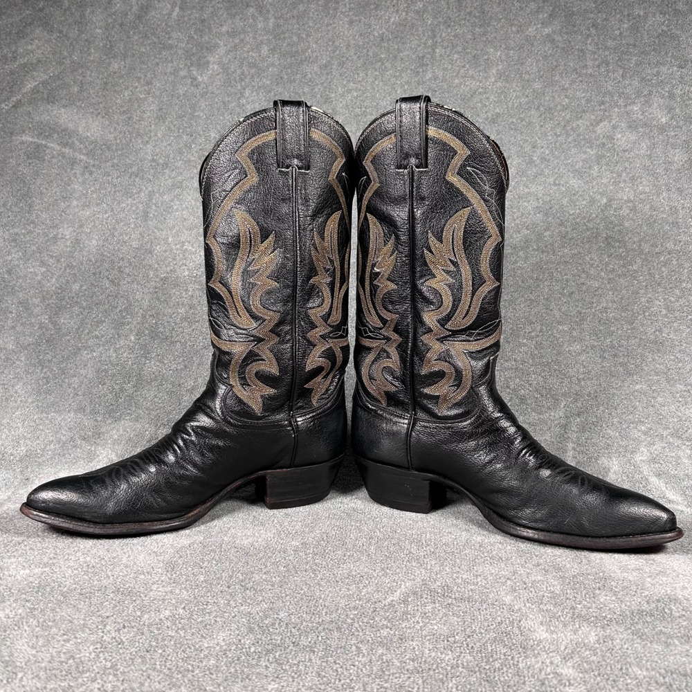 Vintage Justin Cowboy Western Boots Mens 7.5 EE Black Leather Pointed USA 1269 - Picture 11 of 16